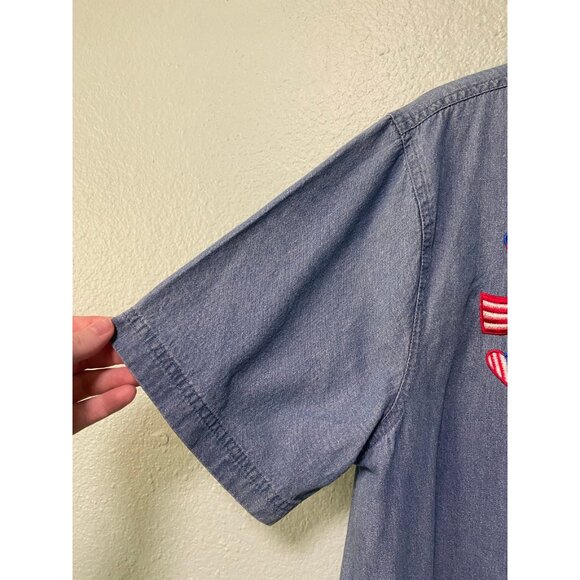 Vintage Passion‎ Women's Red Blue & White Flag Denim Button Up Shirt Size XL - Picture 4 of 9